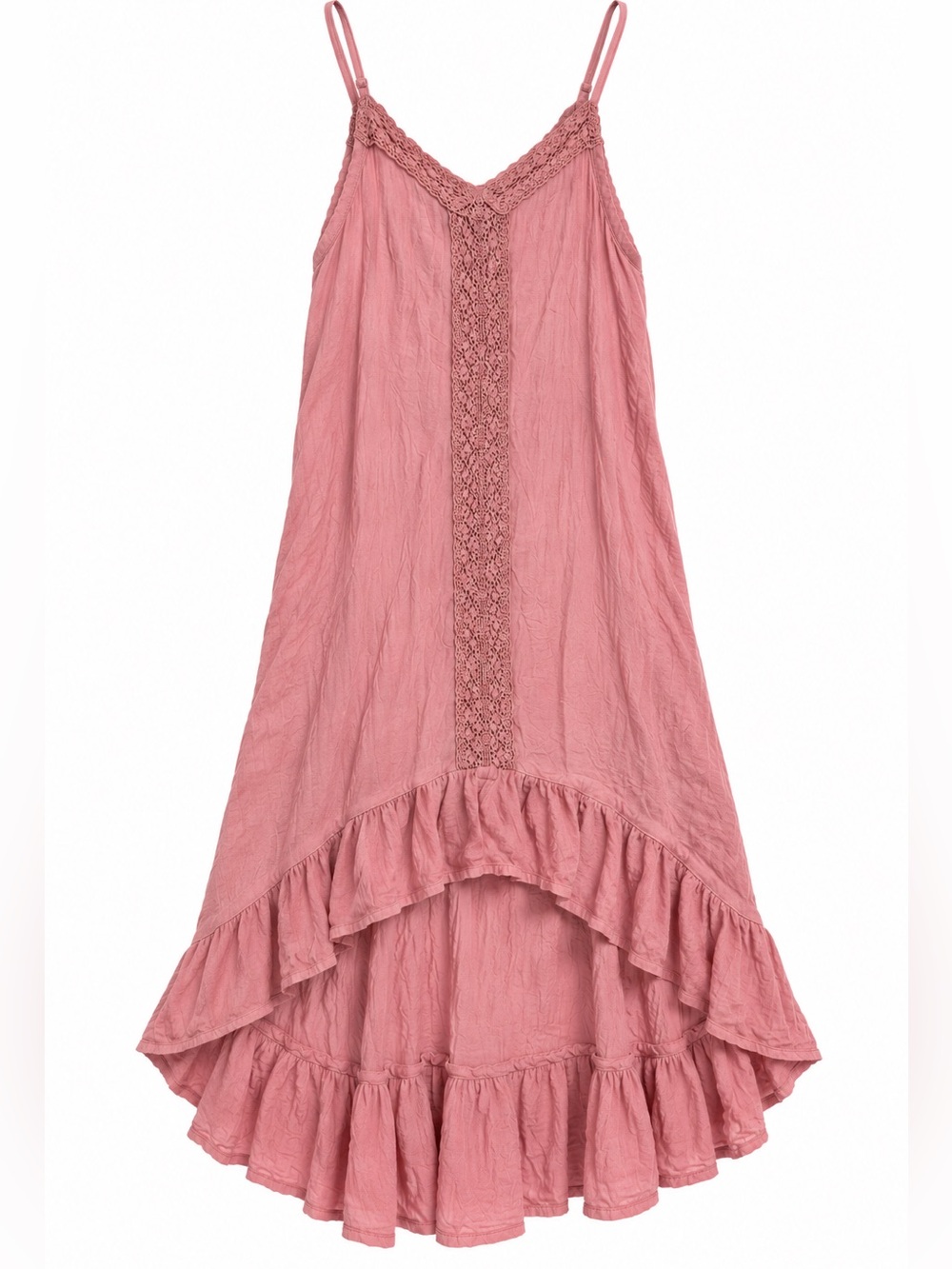 Vintage Rainforest Cafe Boho Slip Maxi Dress Pink Crochet Ruffle L